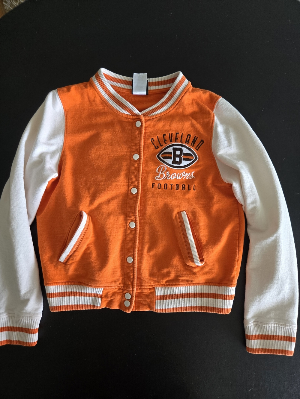 ​NFL Team Apparel Cleveland Browns Womens Varsity Jacket Orange White Snap S